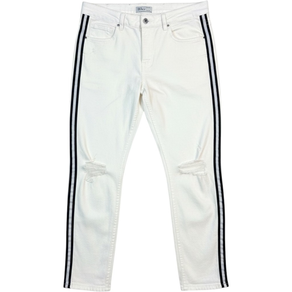 Zara Man White Distressed Side Stripe Track Jeans EUR 46 USA 36 Amiri Style